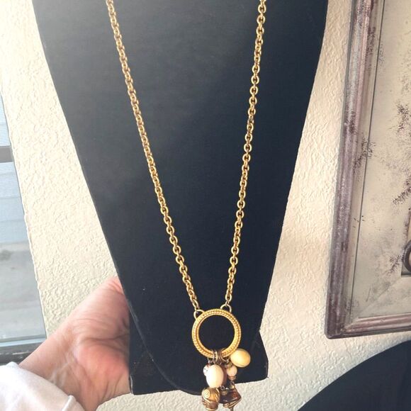 Rare Leslie Block Chunky Long Statement Necklace Gold Tone Charm Accents 32" VTG - Picture 6 of 10